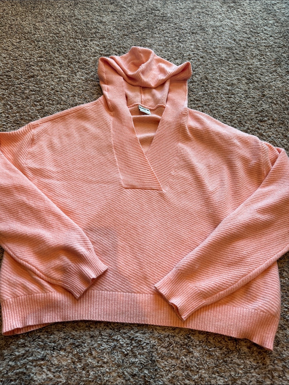 Hurley Peach hooded v neck Pullover Sweater